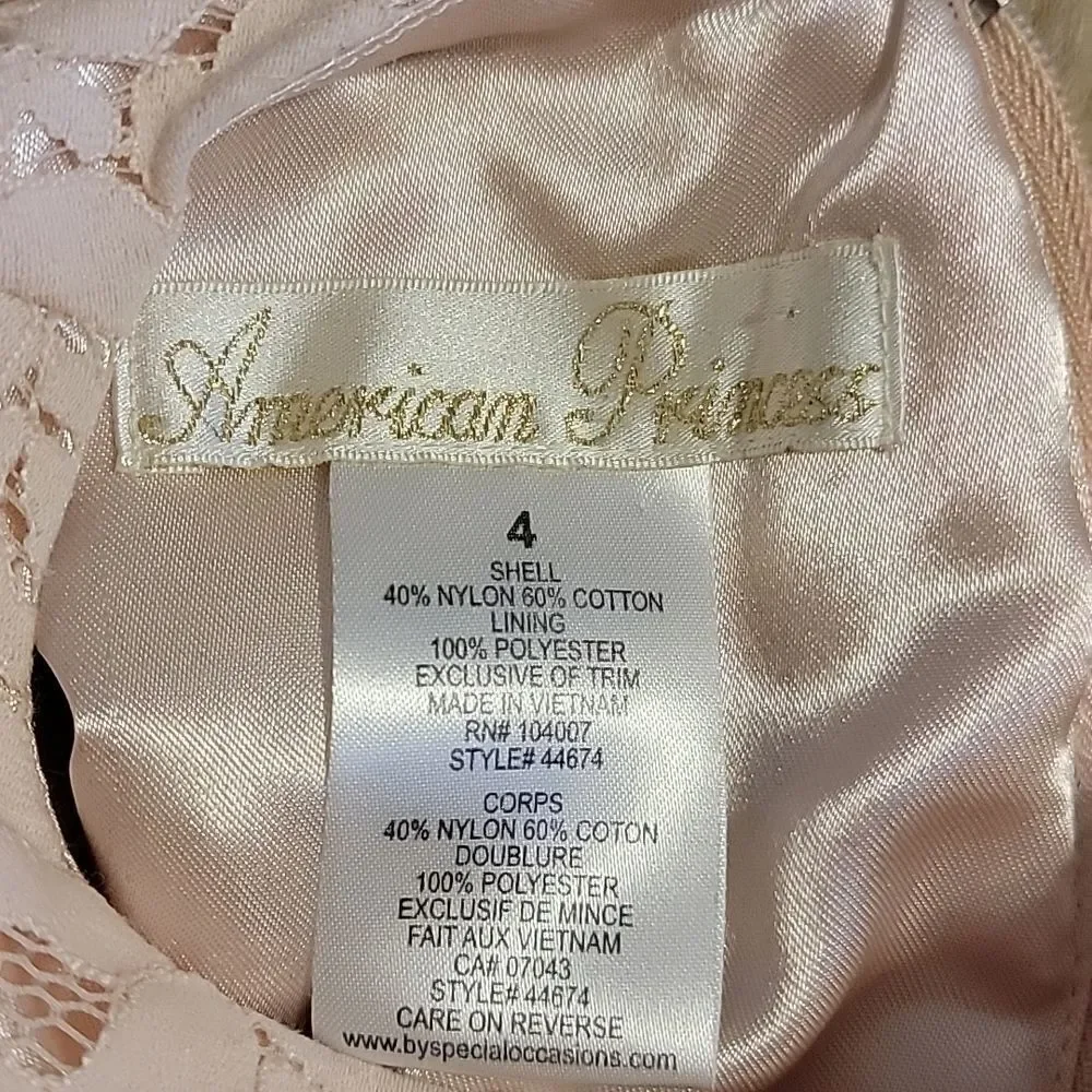 AMERICAN PRINCESS LIGHT PINK LACE OVERLAY SPECIAL OCCASION DRESS, SIZE 4